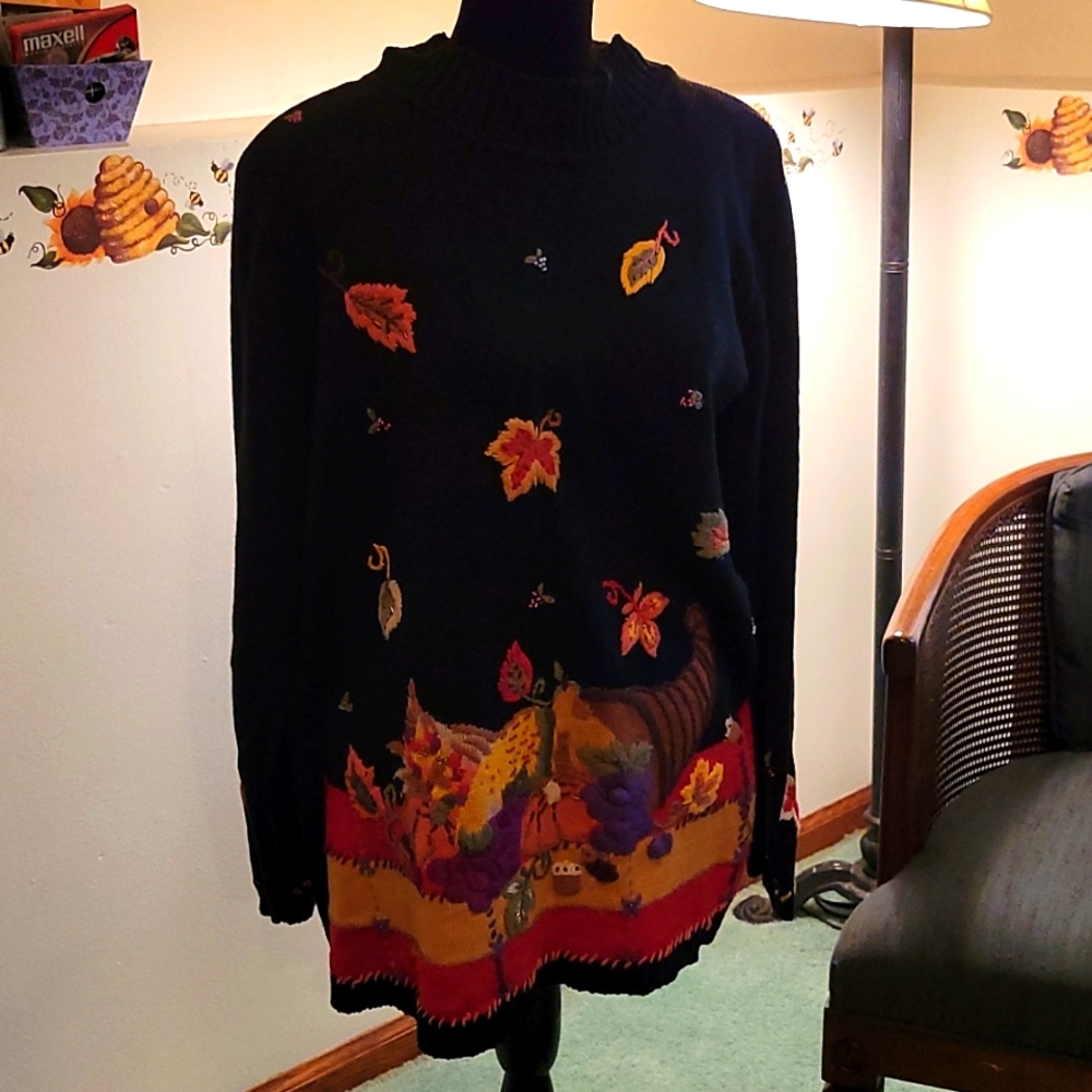 Embroidered pullover sweater for fall.